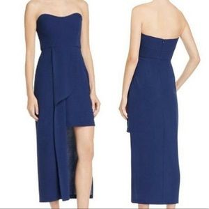 Navy strapless cocktail dress